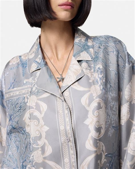 versace signature dea silk shirt|Barocco Sea Oversized Silk Shirt Blue,Print.